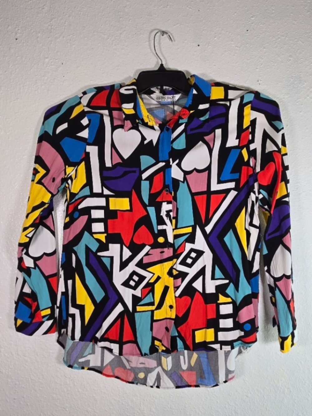 Big Dart Geometric Colorblock Button Up Long Sleeve